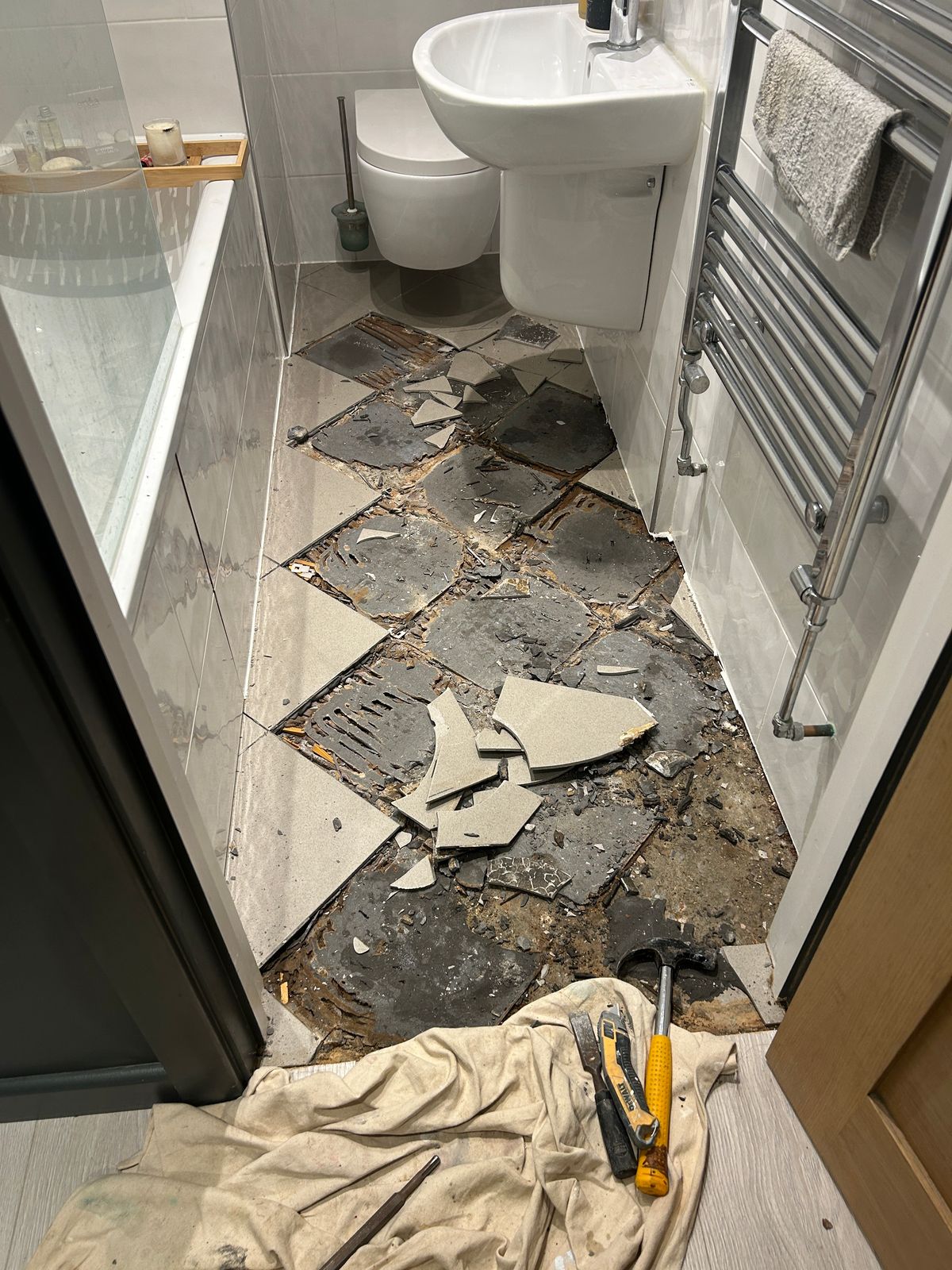 Kitchen Fit-Out with New Bathroom Floor — before